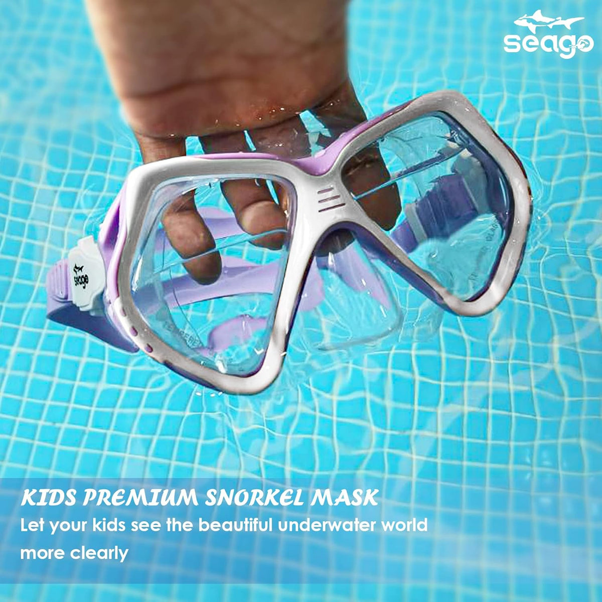 Seago Kids Swim Goggles - Anti-Fog Snorkel Mask with Nose Cover | Panoramic Clear View, Silicone Seal for Ages 6-14