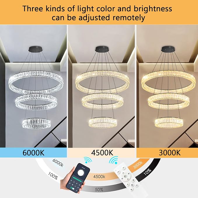 HAIXIANG Modern Glam Chandelier Crystal LED Remote Rings Chandelier Adjustable