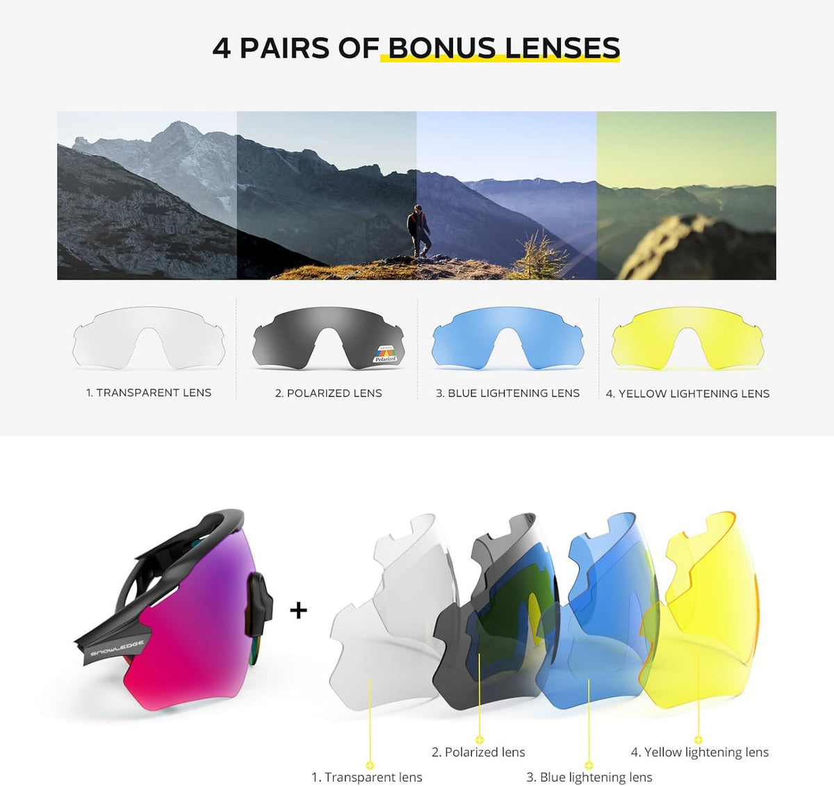 Skiennix Cycling Glasses - TR90 Unbreakable Frame with Polarized Anti-UV400 Lenses