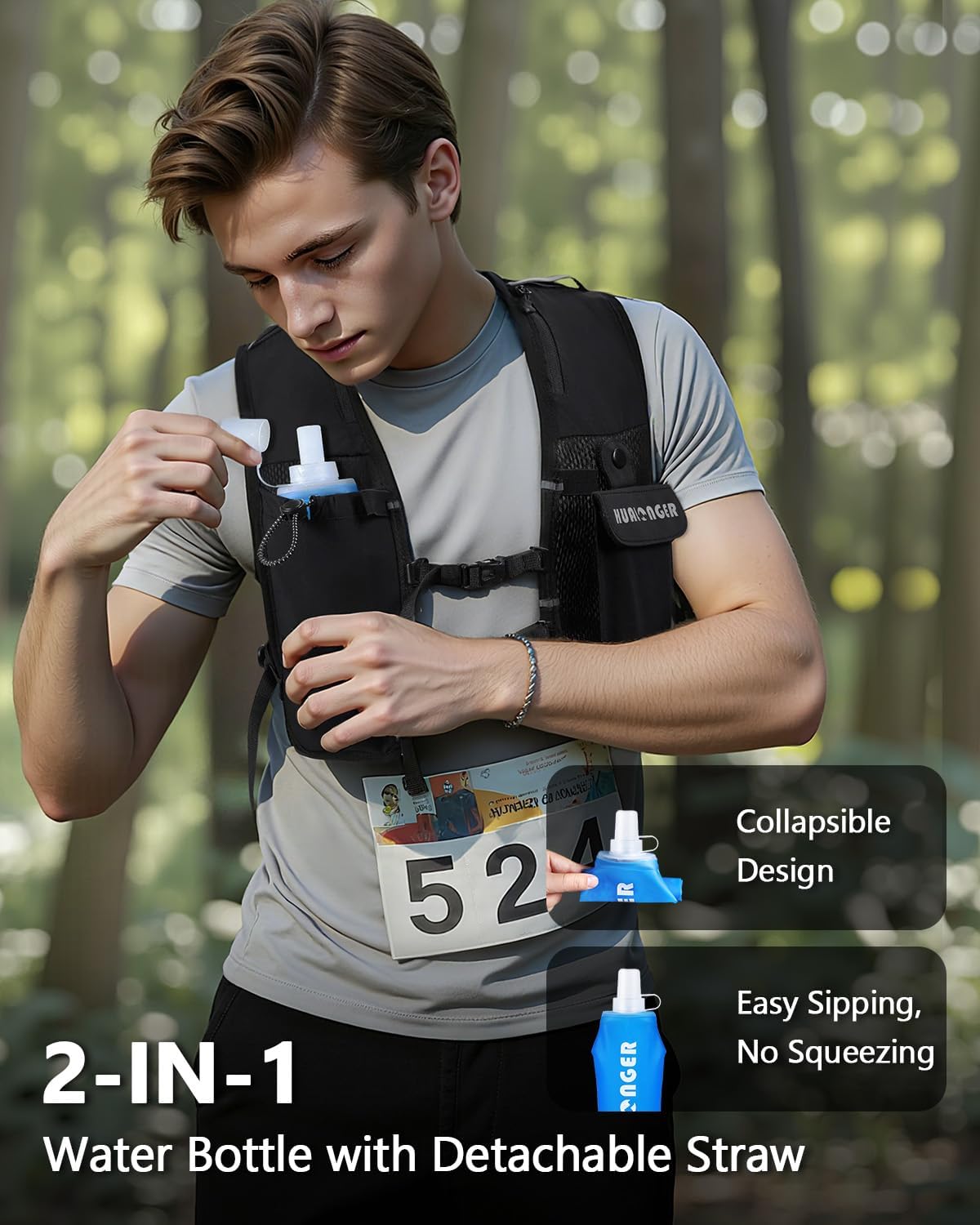 Skiennix Running Hydration Vest - Lightweight Breathable Pack with 500ml Flask | Adjustable Reflective Straps for Trail Running & Cycling