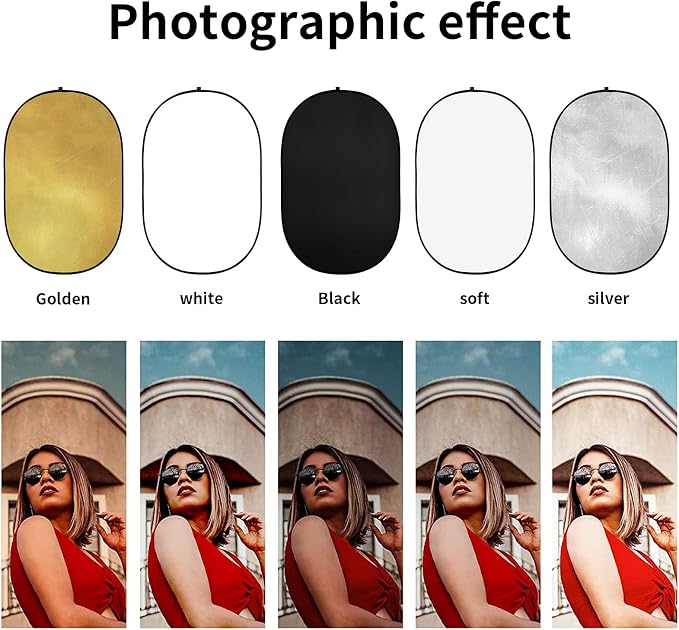 Godox 59″x79″/150x200cm Collapsible Photography Light Reflector, 5-in-1 Oval
