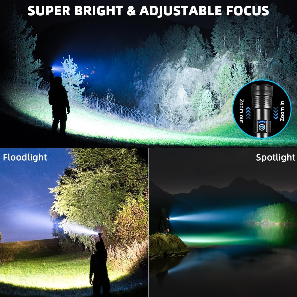Skiennix High Lumens Rechargeable Flashlight - Super Bright Tactical LED Light | Waterproof & Adjustable for Camping, Hiking, Emergencies