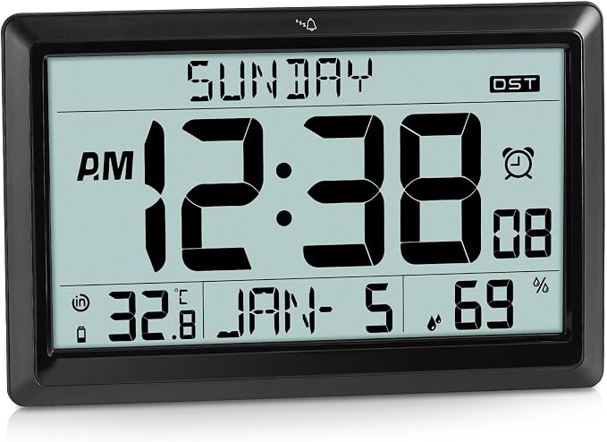 SZELAM Atomic Clock, 10.5"Large Display Digital Wall Clock Battery Operated