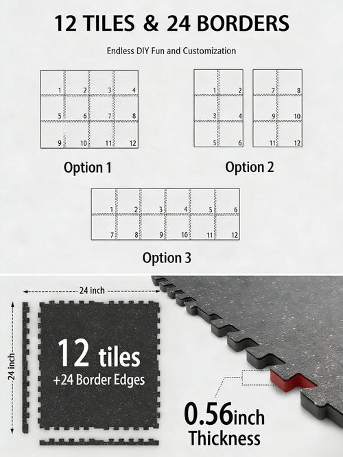 Mikolo Gym Flooring Mats - 12 Pcs High-Density EVA Foam | 48 Sq Ft Interlocking Protective Workout Mat