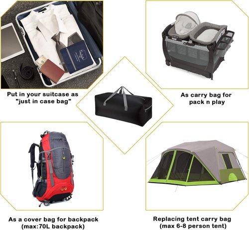 iFARADAY Foldable Duffel Bag - 30" | 75L Lightweight & Water-Resistant Travel Bag - Black