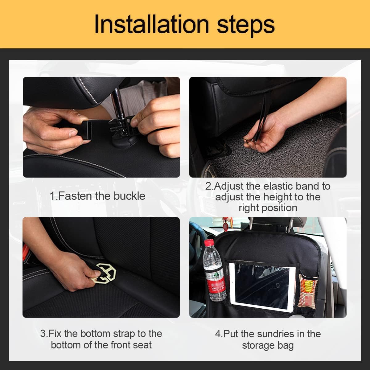 Black Oxford Fabric Car Backseat Storage Caddy, 25 x 19 Inches, 9 Compartments, 11 Inch iPad Holder