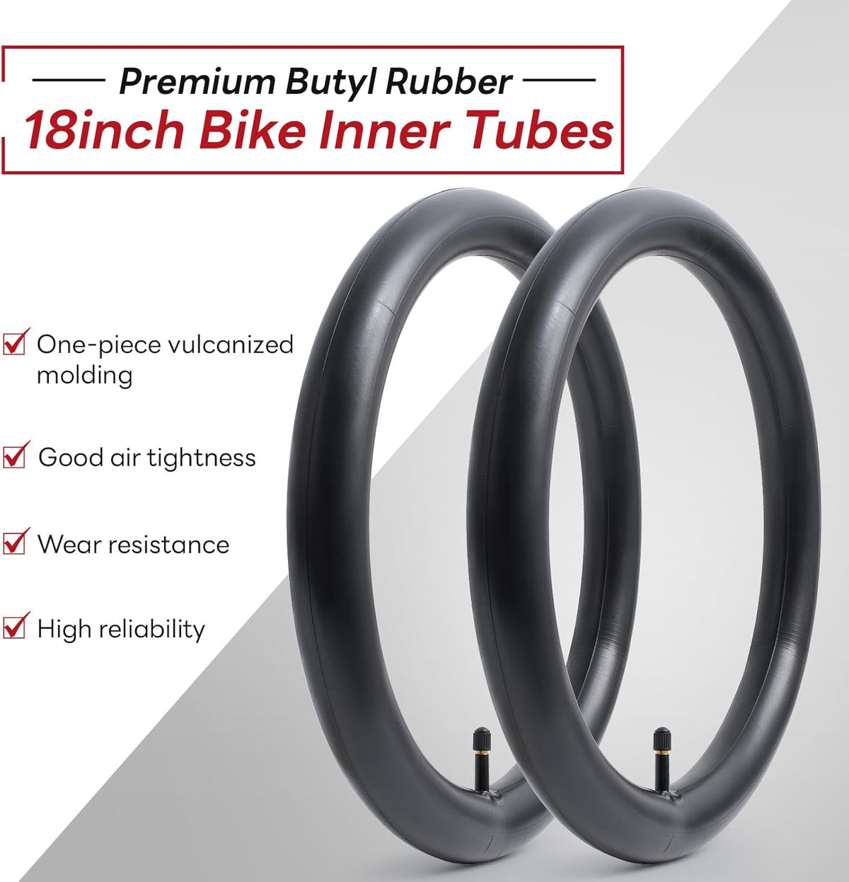 Reliable 18" Bike Tubes by [Brand Name] - Replacement Inner Tubes for City, Road, Kids & Mountain Cycling | AV32mm Schrader Valve (2 PCS)
