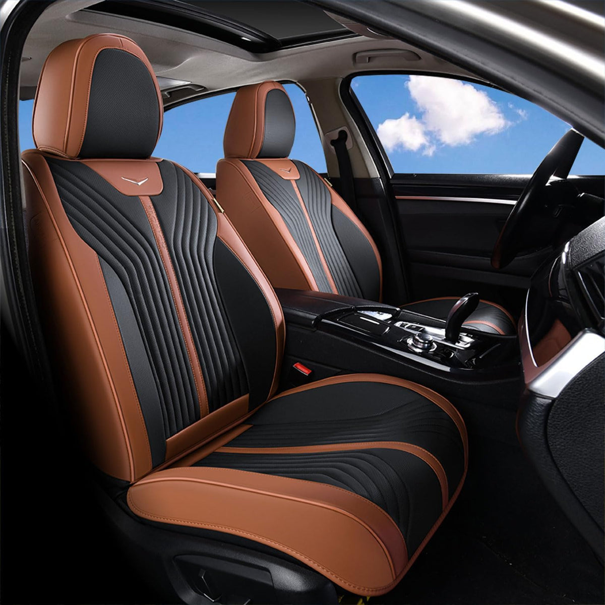 FLORICH Car Seat Covers Front Leather Seat Cover Waterproof Seat Cover for SUV Full Coverage Car Seat Protector Universal Fit for Most Cars Trucks SUV, Brown&Black