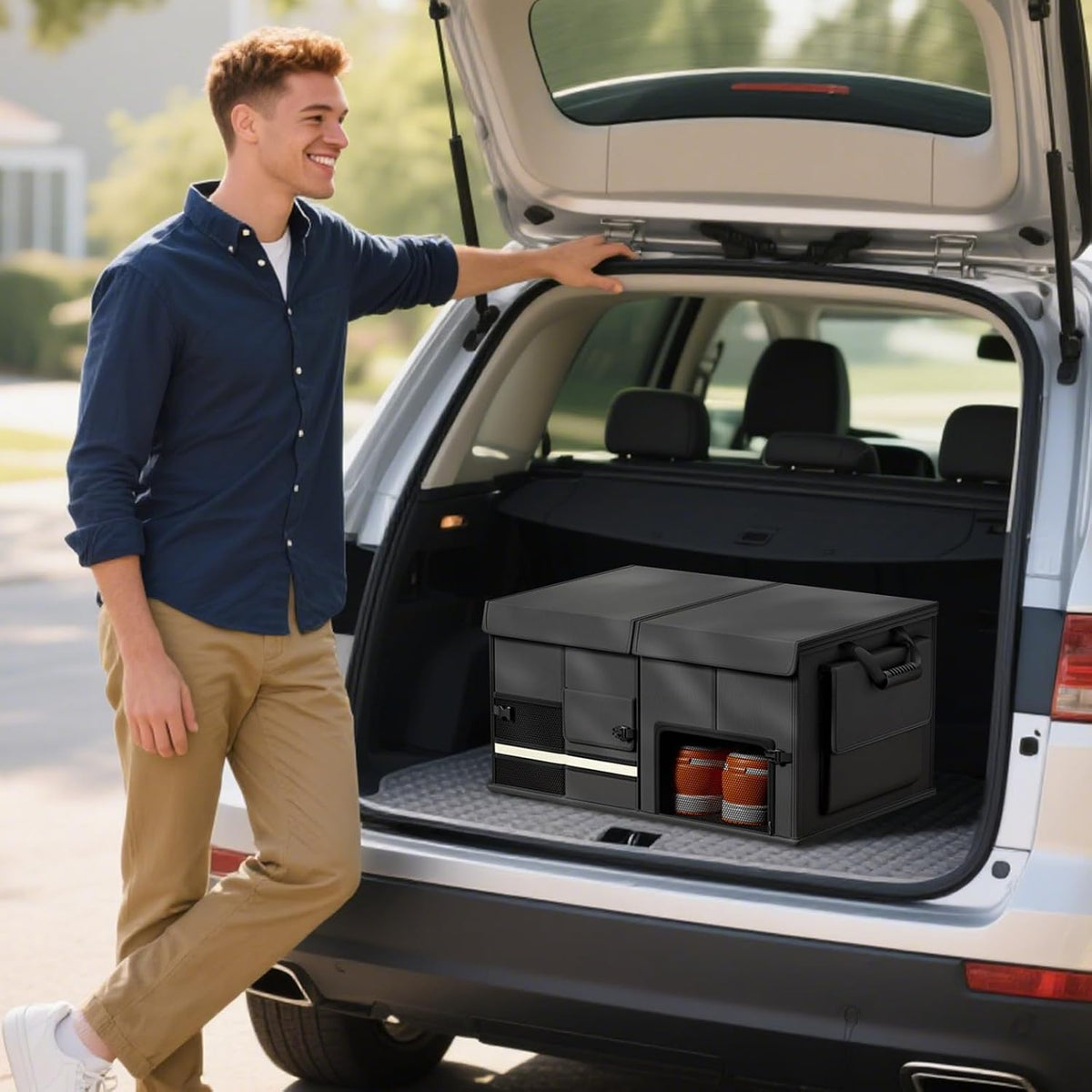 Ergocar Car Trunk Storage Organizer Oxford Cloth Car Interior Accessories Folding Multi-Compartment Suitable For Suv/Truck/Automotive