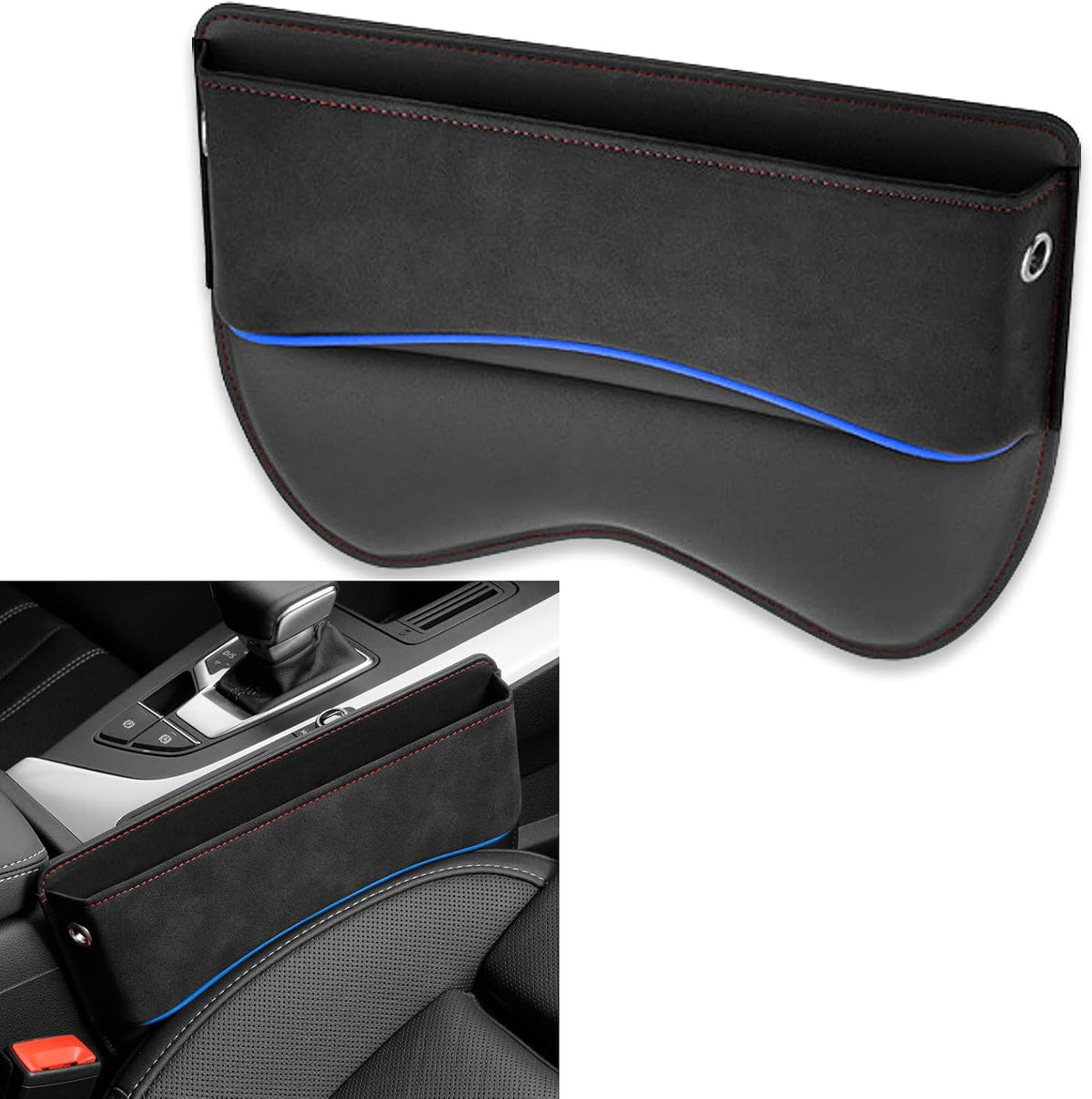 Pack-1 Car Seat Gap Filler, Leather Car Seat Storage Box, Universal Car Seat Organizer, Adjustable Car Utility Bag, Car Accessories for Phone, Cards, Keys, Coins, Receipts (Black)