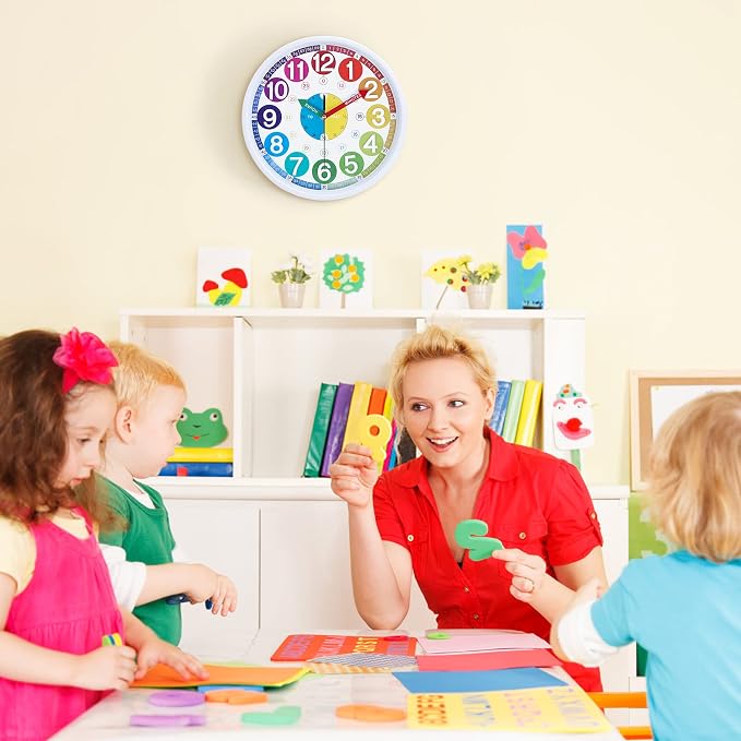 Lafocuse 12 Inch 3D Numbers Silent Kids Wall Clock, Learn to Tell Time Clock