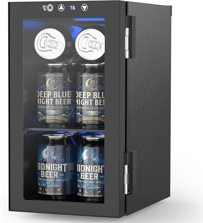 Electactic Wine Fridge Freestanding Counter-top, 12 Cans Wine Cellar Drink Cooler for Soda, Canned Beer, Adjustable Digital Temperature Control for Home Dorm Office, Black