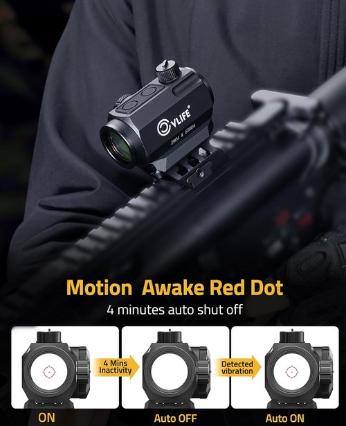 CVLIFE Red Dot Scope - Multi-Reticle 2 MOA Dot & 65 MOA Circle | Motion Awake, 50K Hours Battery Life, IPX7 Waterproof