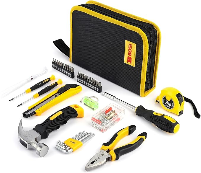 158 Piece Tool Set with Easy Carrying Round Pouch, Hand Tool Set - Durable, Long Lasting Chrome Finish Tools - Household Tool Kit Perfect for DIY, Home Maintenance (158 Piece)