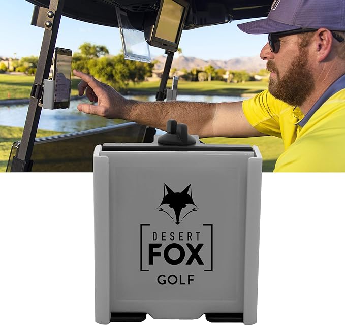 DESERT FOX GOLF Phone Caddy – Adjustable Golf Cart Phone Holder with Secure Strap for Hands-Free GPS & Golf Apps – Universal Fit