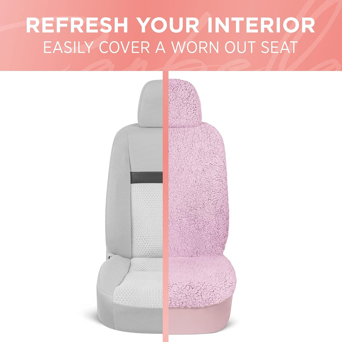 Carbella Plush Sherpa Fleece, 2 Pack Pink Seat Cover for Cars with Soft Cushioned Touch, Cute Automotive Interior Protector for Trucks Van SUV