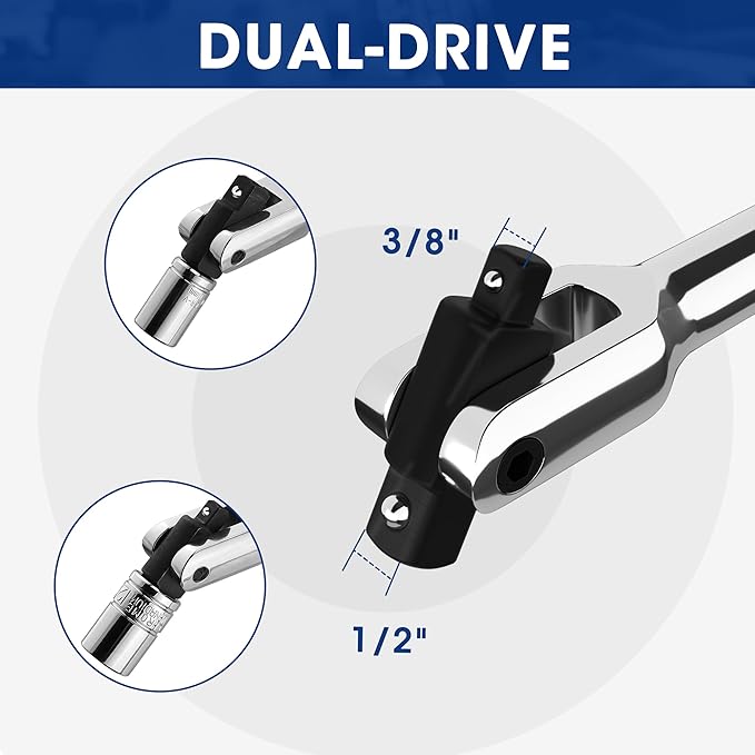 WORKPRO 16-inch Dual Drive Breaker Bar, 3/8" & 1/2" Drive 8-inch Dual Drive Breaker Bar, 3/8" & 1/4" Drive