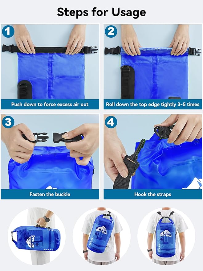 HEETA Dry Bag Waterproof for Women Men, 5L/10L/20L/30L/40L Roll Top Lightweight