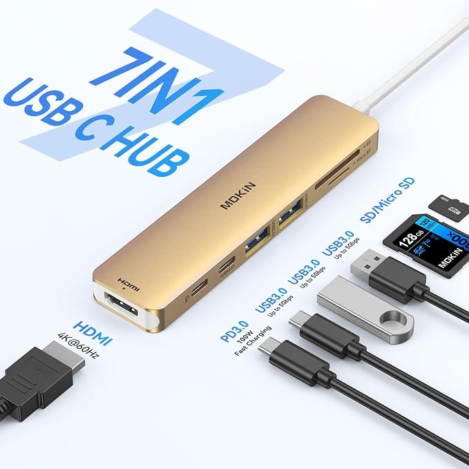 USB C Hub HDMI Adapter for MacBook Pro/Air, MOKiN 7 in 1 USB C Dongle