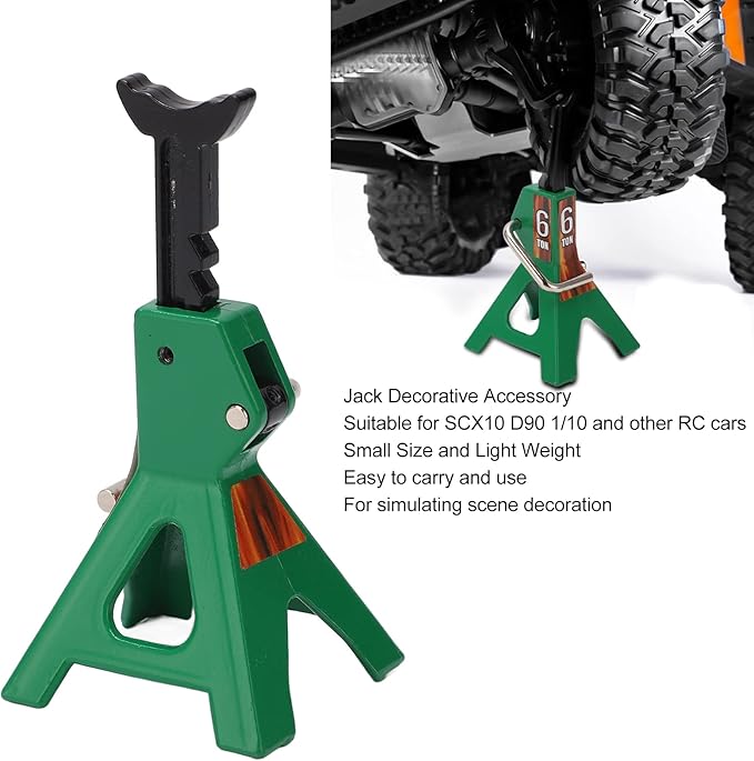 Simulation Jack Stand 75mm~102mm Adjustable Height RC Jack Stand Climbing Car Simulation Decorative Accessory Mini Lifting Jack for SCX10 D90 1/10 RC Car(Green)
