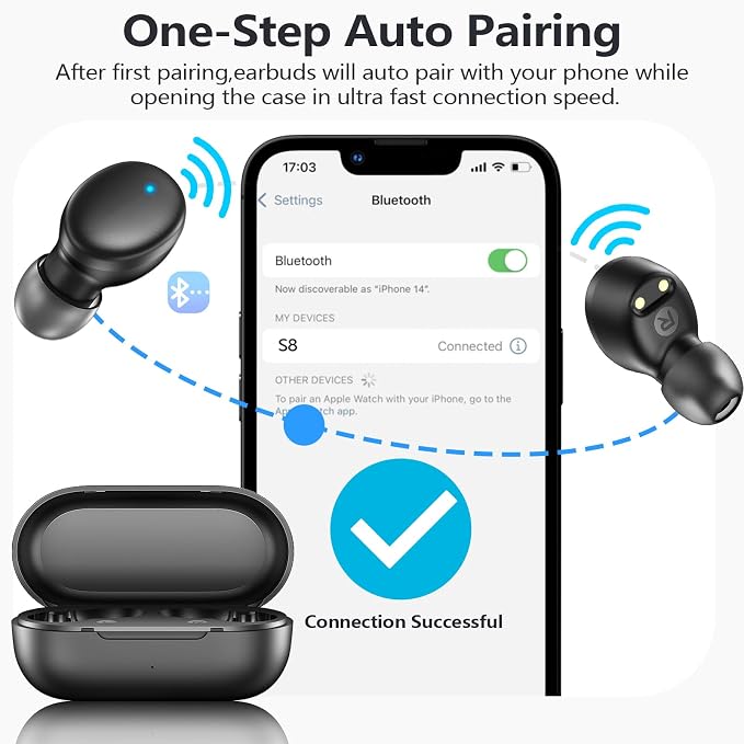 MOZOTER Mini Wireless Earbuds Bluetooth 5.3 in Ear Headphones Headsets | Light Weight,60Hrs Playtime Ear Buds with Charging Case,Smart Touch Control,Premium Sound with Deep Bass for Sport-Black