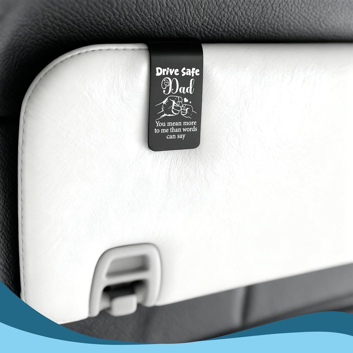 Drive Safe Dad Car Visor Clip Stainless Steel, You Mean More to Me Than Words Can Say Engraved Reminder, Safe Driving Gift for Dad, Car Receipt Holder & Sun Visor Organizer EDG40