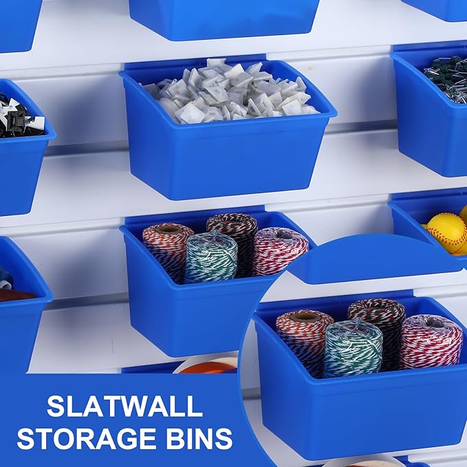 Unittype 12 Pcs Storage Bin Plastic Slatwall Bins for Slatwall Organizer Containers Garage Accessories(Blue)