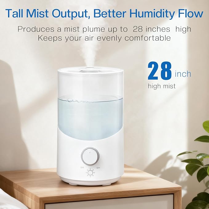 Cool Mist Humidifier for Bedroom, 3L Top Fill Ultrasonic Air Humidifier with Adjustable Knob Control, Quiet Operation, Auto Shut-Off, BPA-Free for Home, Baby, Office, Plants M4