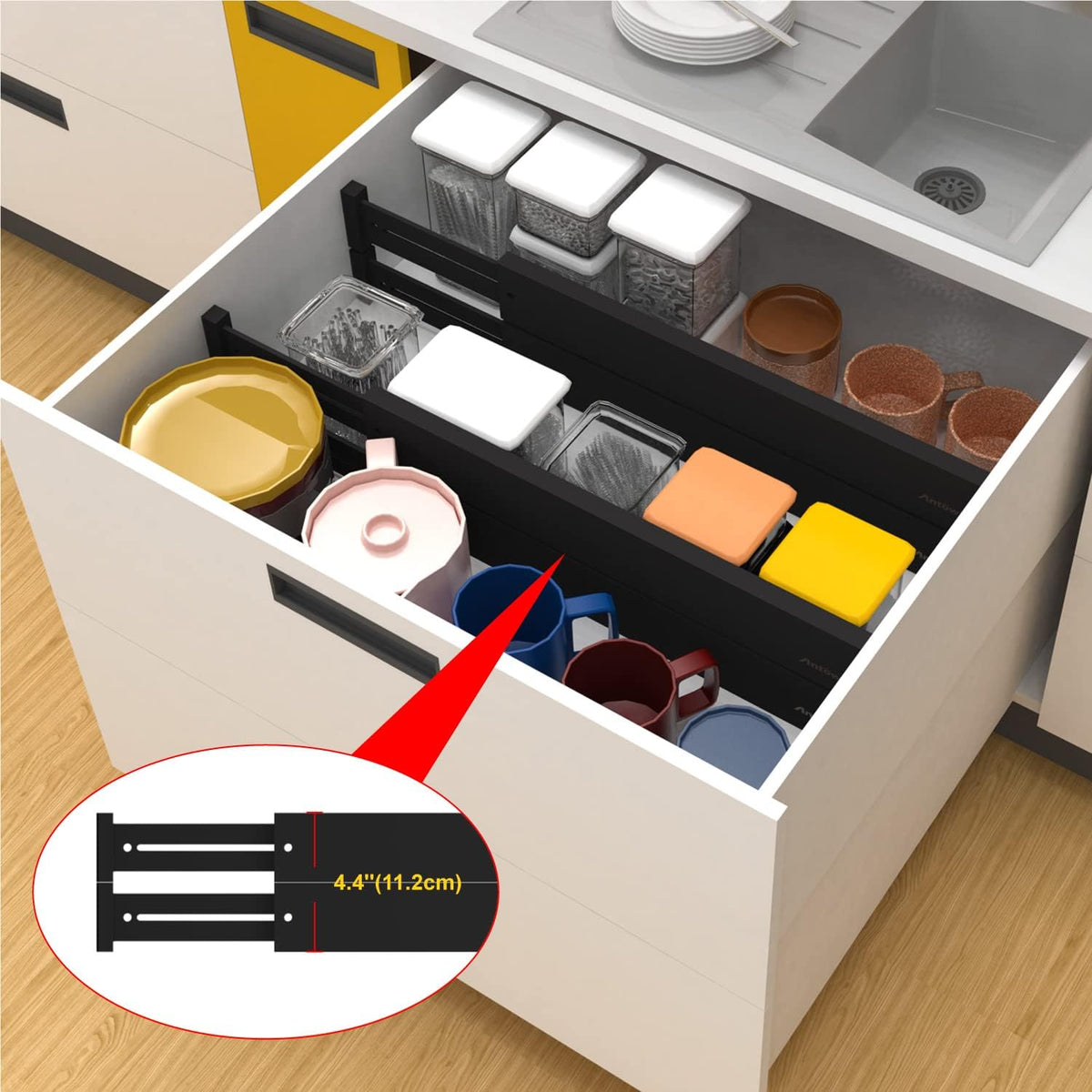 ANTOWIN Bamboo Drawer Dividers Organizers, Expandable Drawer Separators Splitter,17-22 inches Long Adjustable Spring-loaded Organizer for Large Utensil, Clothes, Tools Drawers (Black)