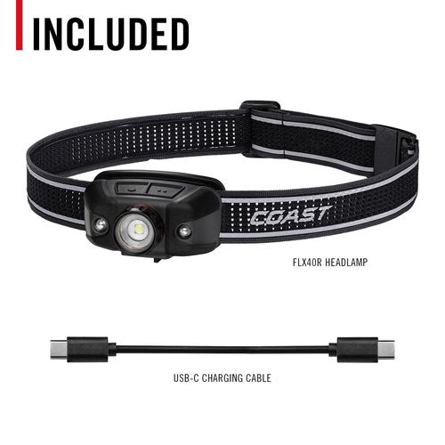 Coast FLX40R 800 Lumen Built-in Rechargeable Battery LED Headlamp with Twist Focus Lens Ultra Strap