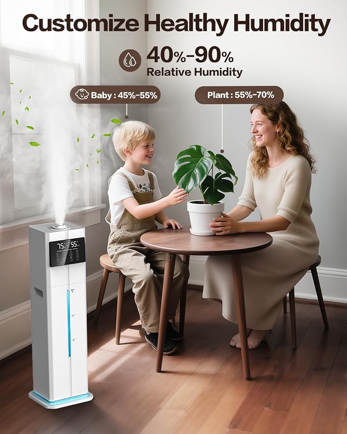 Cool Mist Humidifiers for Bedroom, Ultrasonic 2.4Gal 9L Quiet Top-Fill, Easy Clean with Essential Oil Tray, 360°Nozzle, 4 Speed, Remote, 60H Runtime, for Baby, Adults, Plants, Home, House, Large Room