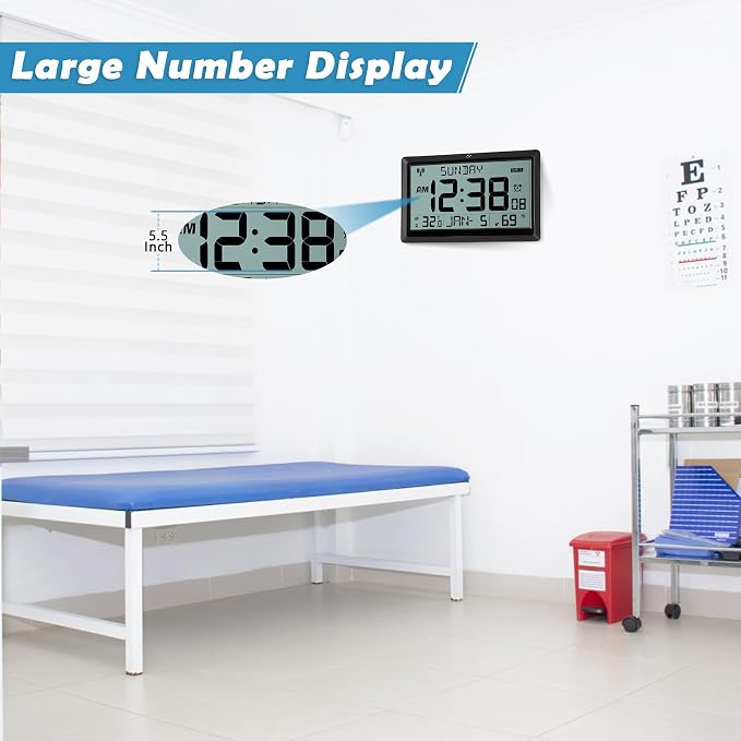 SZELAM Atomic Clock, 10.5"Large Display Digital Wall Clock Battery Operated