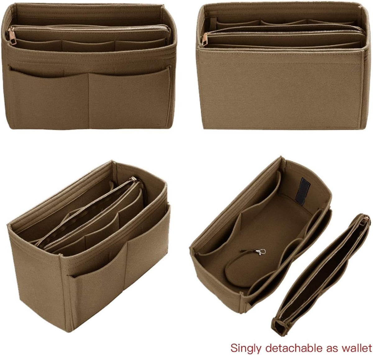 ZTUJO Purse Organizer Insert, Felt Bag Organizer with Metal Zipper, Handbag & Tote Shaper, For Speedy Neverfull Tote, 7 Sizes