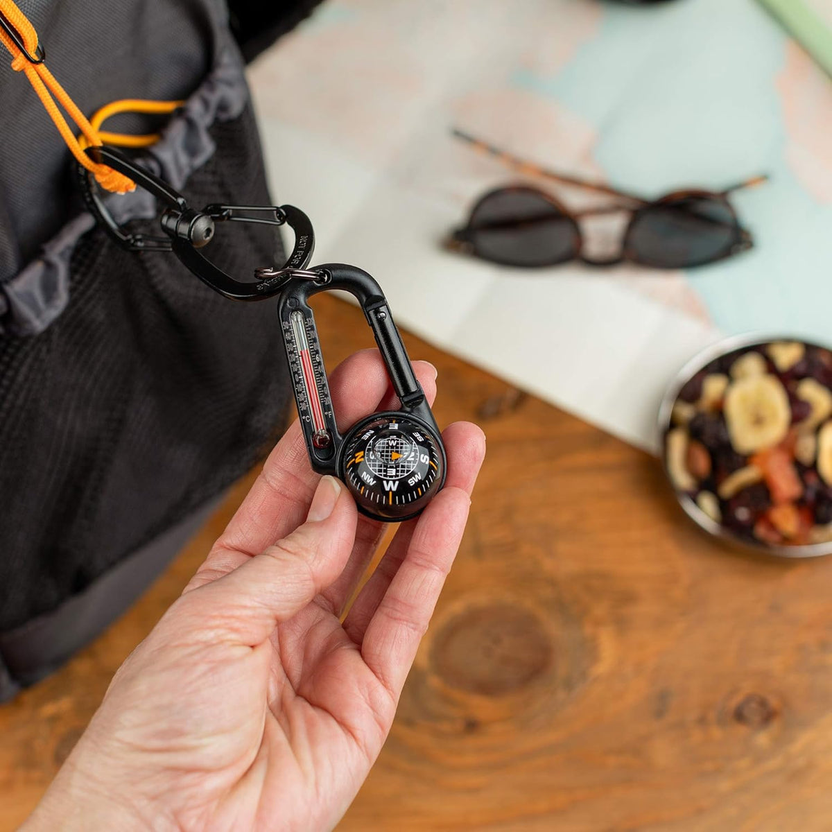 Sun Company TempaComp - Ball Compass and Thermometer Carabiner | Essential Hiking & Camping Accessory | Clips to Pack or Jacket