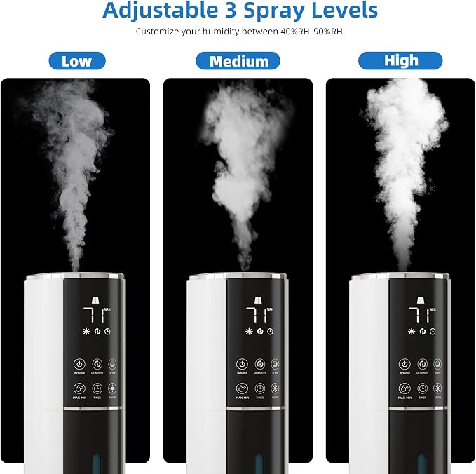 9L/2.5Gal Humidifier, Top Fill Quiet Cool Mist Humidifiers for Bedroom, Covers 550ft²,100H Runtime, 3 Mist Modes Humidifier Large Room, Home, Office, Plants with essential oil diffuser