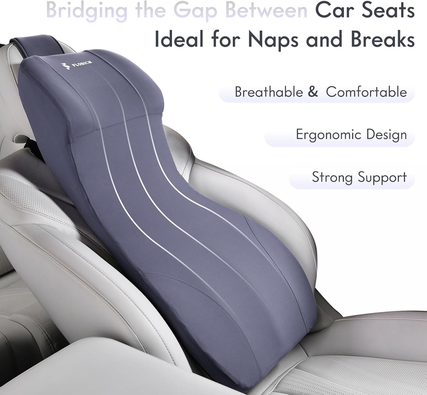 FLORICH Integrated Car Seat Lumbar Support Pillow & Car Neck Pillow Memory Foam Back Cushion for Driving Car Seat Back Support Pillow for Car Seats Driver Back Neck Sciatica Pain Relief Cushion, Blue