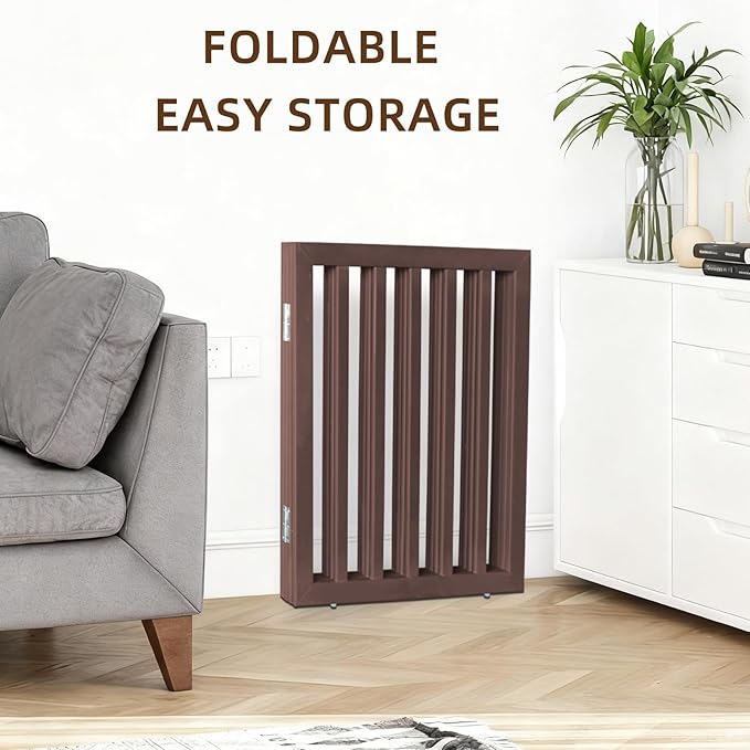 ZJSF Freestanding Indoor Dog Gate for House Foldable Wood Brown Puppy Gate for Doorways Pet Gate for Stairs Extra Wide Pet Fence 32" Height 3 Panels