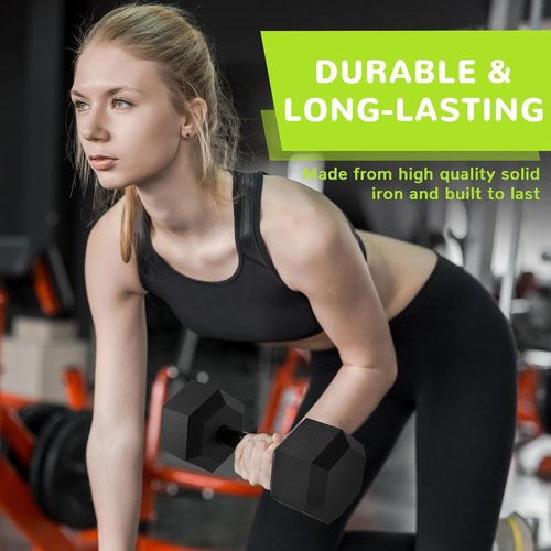 Fitvids Hex Dumbbell - Rubber Encased Hand Weights with Anti-Slip Metal Handle | Multiple Sizes Available