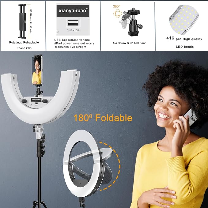 18 Inch Ring Light Kit, 55W Dimmable LED Light, Tripod Stand, Remote Controller