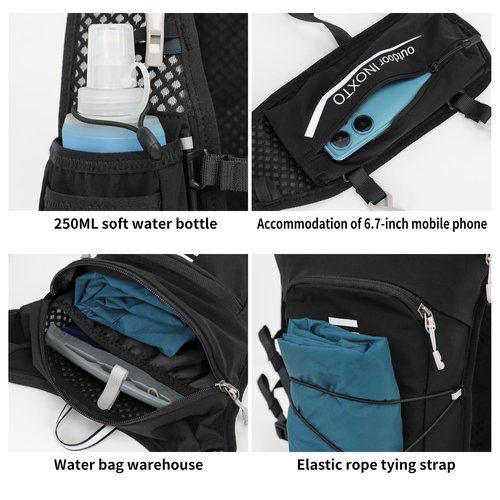 INOXTO Running Hydration Vest Backpack,Lightweight Insulated Pack with 1.5L Water Bladder Bag Daypack for Hiking Trail Running Cycling Race Marathon for Women Men (611 Black White)
