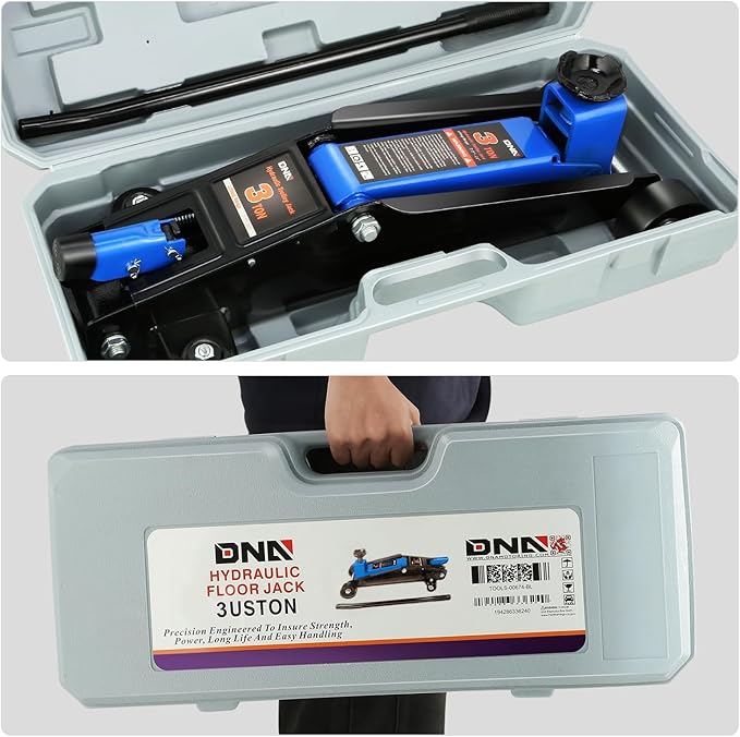 DNA Motoring 3 Ton Low Profile Floor Jack, 3 tons (6000 lbs) Capacity Fast Lift Hydraulic Trolley Service/Floor Jack, 7.7 "-21" Lifting Range, Blue, TOOLS-00674-BL