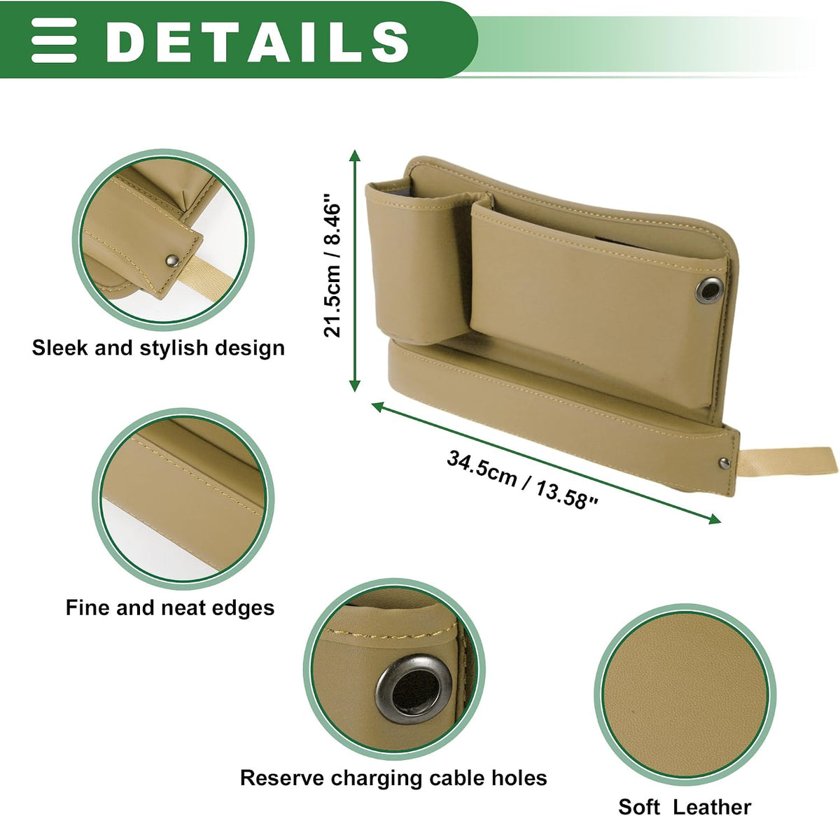 Motoforti Universal Car Seat Gap Filler Organizer Front Seat Gap Filler with Cup Holder Car Storage Accessories, Driver Side, Faux Leather, Beige