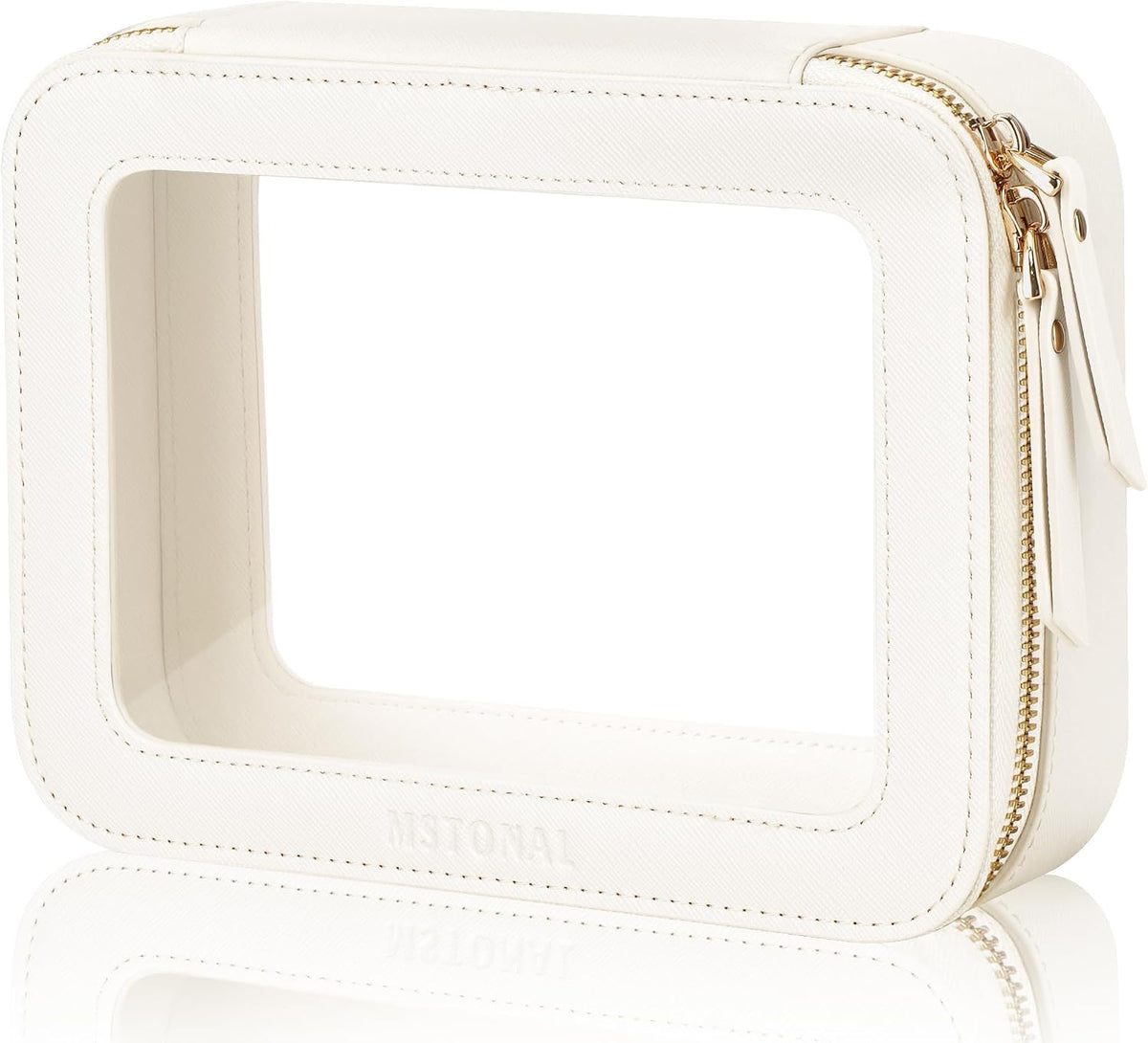 Clear Makeup Bag, Cosmetic Make Up Pouch with Zipper,Medium Ivory