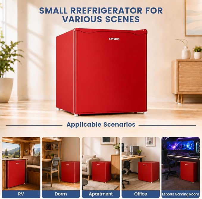 1.7 Cu.Ft Mini Fridge with Freezer for Dorm Office, Red | Compact Refrigerator Office, Energy Saving Small Fridge Reversible Single Door, Low Noise for Bedroom Small Apartment