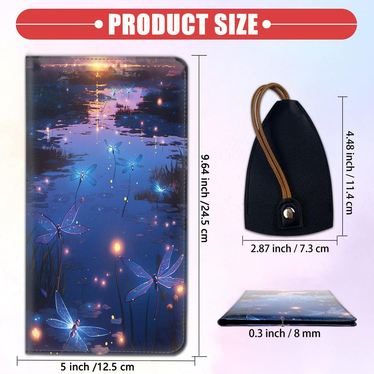 Car Document Holder with Magnetic Shut, Car Registration & Insurance Card Holder, Waterproof PU Leather Glove Box Organizer Vehicle Accessories Driver License for Women/Men, Dragonfly Pattern