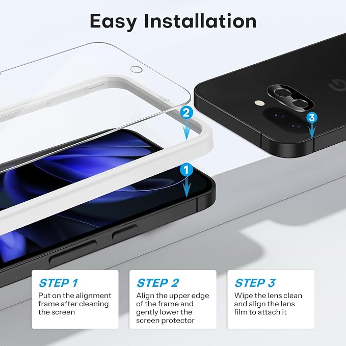OMOTON 3+2 Pack for Google Pixel 9a Screen Protector 6.3 inch, 3 Pack Tempered