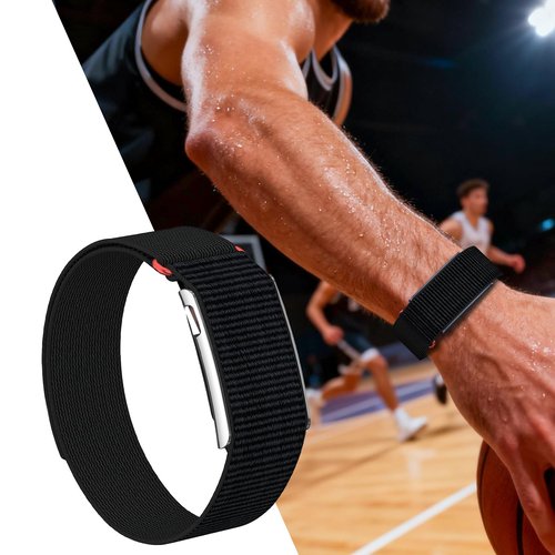MAKCPOIMER Sport Nylon Loop Compatible with Whoop 5.0 Bands One, Peak, Adjustable Fitness Wristband Strap with Metal Bumper Case for Whoop Life(MG) (Black)