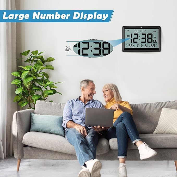 SZELAM Atomic Clock, 10.5"Large Display Digital Wall Clock Battery Operated