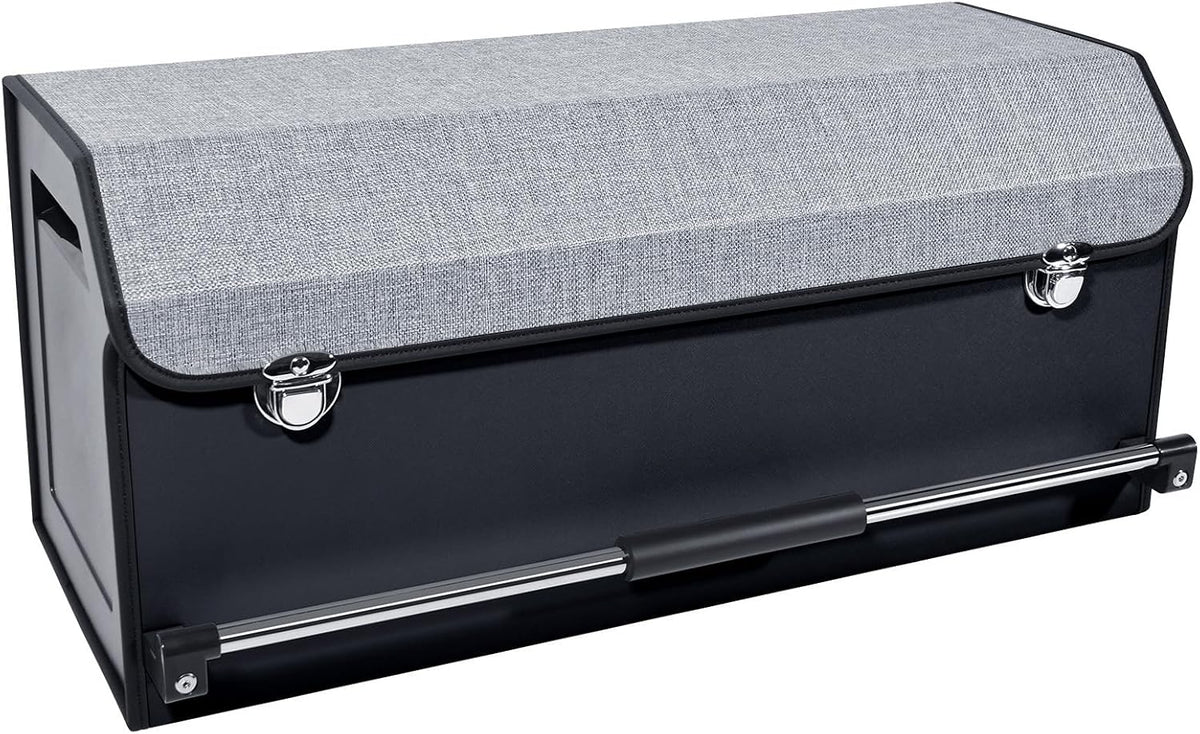 XCF SUV Trunk Organizer, Collapsible Car Trunk Organizer with Lid and Sturdy Handle Car Trunk Leather Storage Box SVU Cargo Storage (Grey, 27.1 x 11.4 x 12.2in)