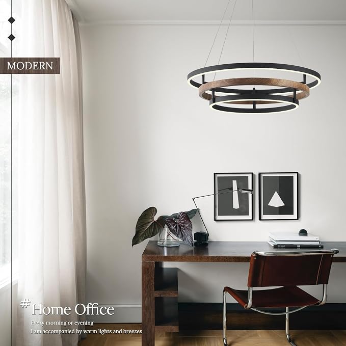 3 Ring LED Chandelier Black Round Chandelier Light Fixture Dimmable Farmhouse